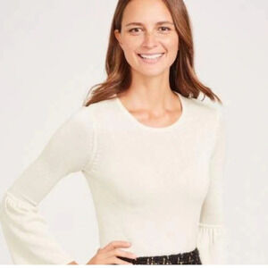 J. Mclaughlin Mona Metallic Gold Sparkle Bell Sleeve Sweater in Cream Sz XS